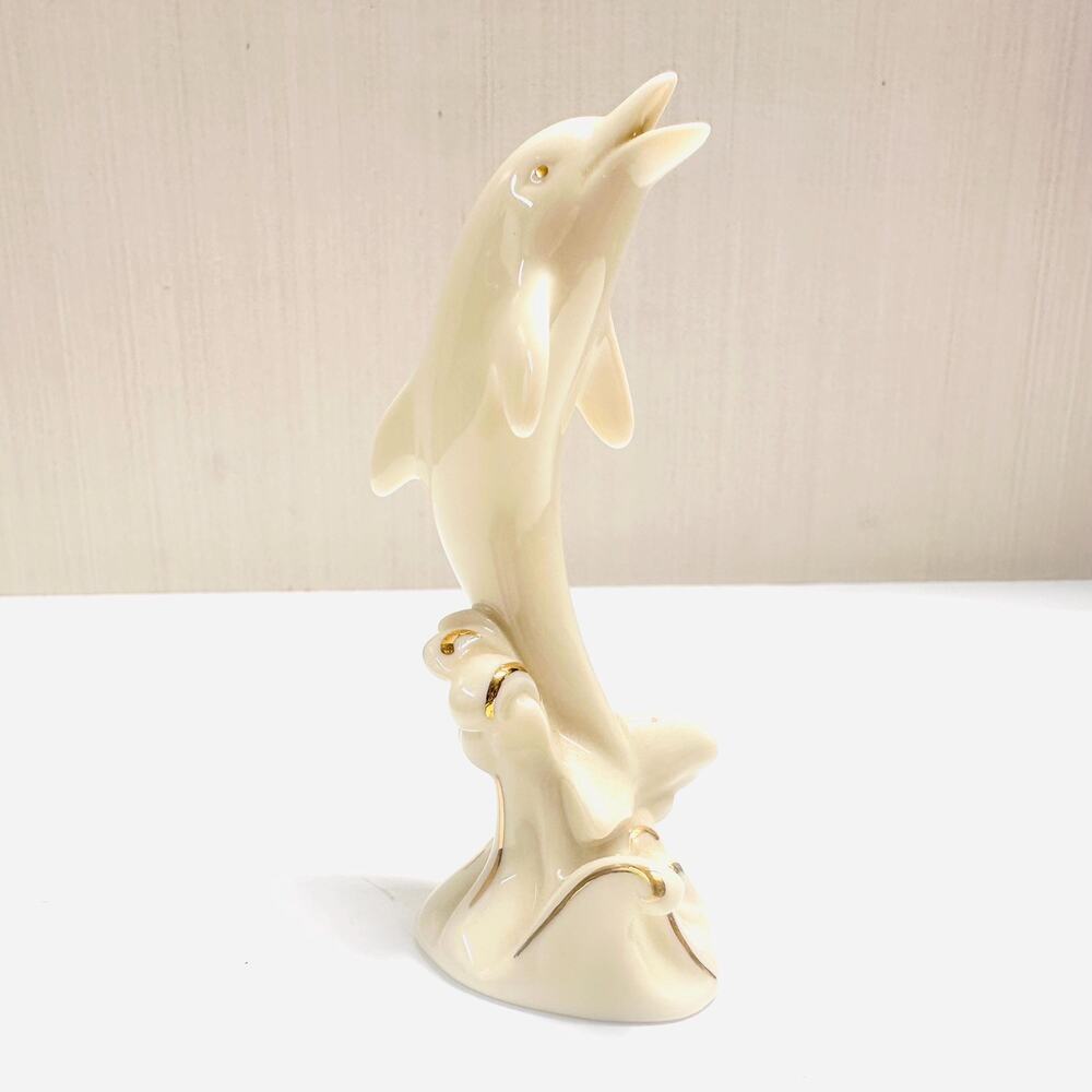 Vintage Lenox Dolphin Figurine Sculpture Porcelain Gold Toned Accents